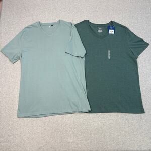 Mens T-Shirt Bundle XL Green V-Neck Short Sleeve Lightweight Tops Bundle of 2